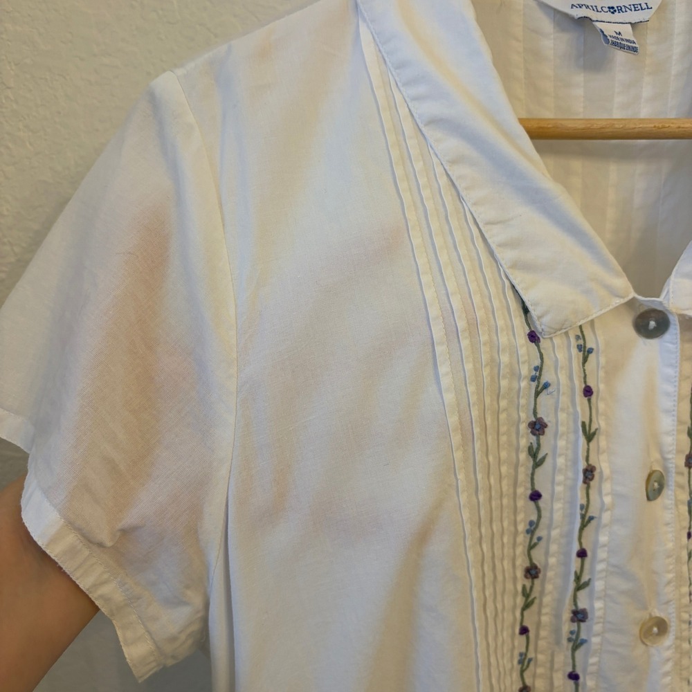 April Cornell Floral Embroidered Midi Dress M Cottagecore Prairie Cotton Poplin - Picture 8 of 14